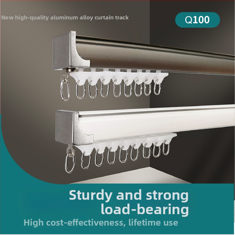 Qingling užuolaidų takelis iš aliuminio lydinio – tylus veikimas, modelis Q100, pritaikomas, šiuolaikinis minimalistinis stilius