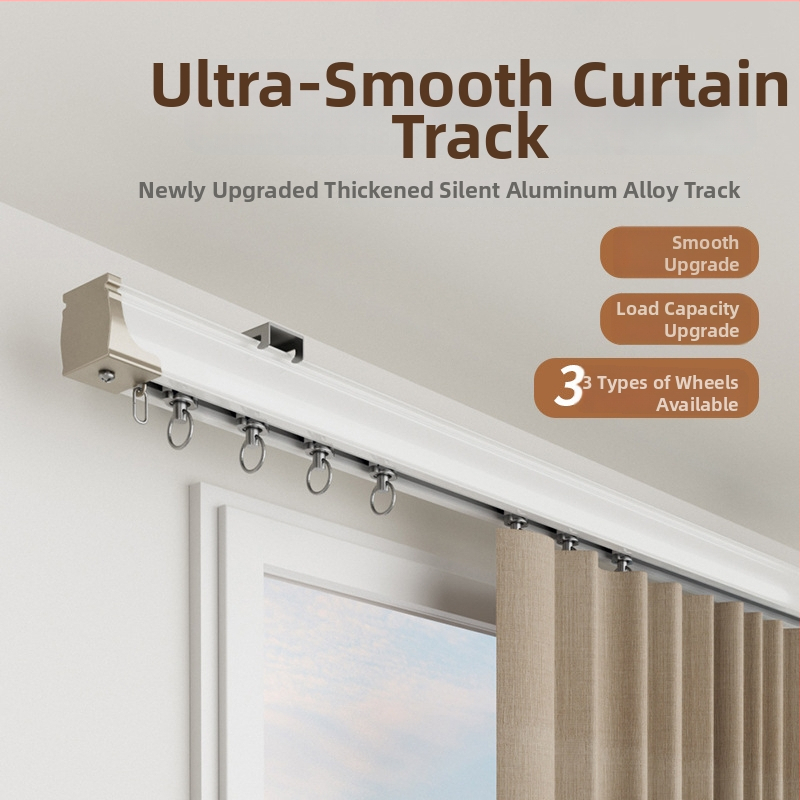 Aizkaru sliede – alumīnija sakausējums, taisa sliede, gultņa rullis, modelis 704, piemērots karājamiem aizkariem