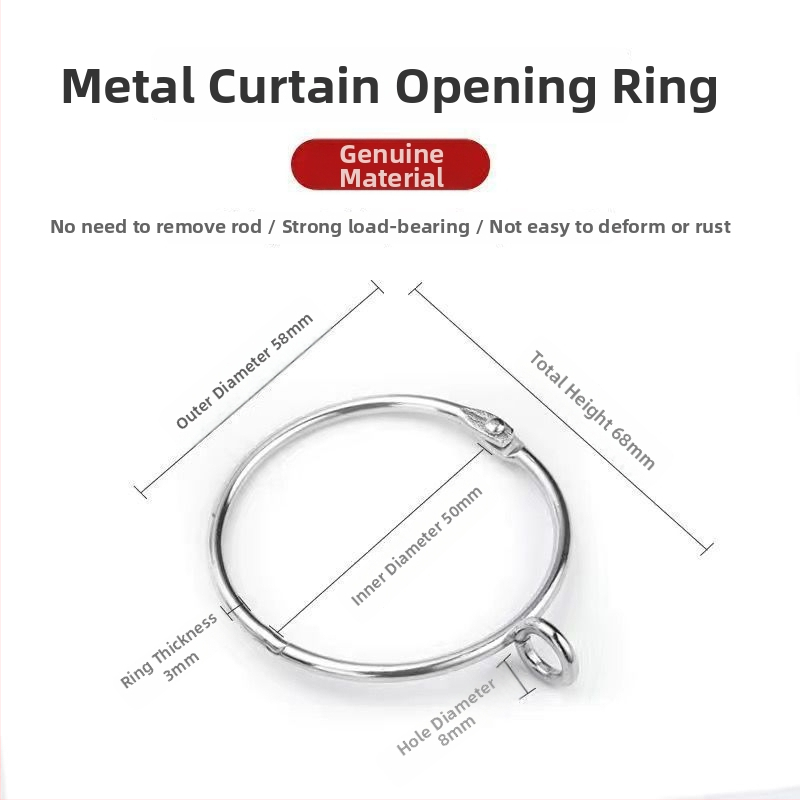 Metalo užuolaidų žiedas – apvalus kilpos žiedas rominei strypo laikikliui, šiuolaikiškas minimalistinis stilius, pritaikomas.