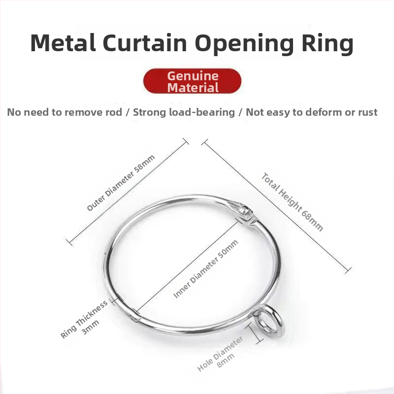 Metalo užuolaidų žiedas – apvalus kilpos žiedas rominei strypo laikikliui, šiuolaikiškas minimalistinis stilius, pritaikomas.