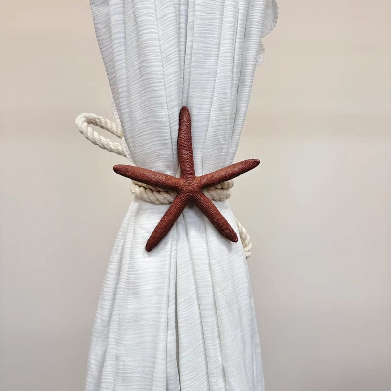 Aizkaru aukla ar jūraszvaigzni, austs dekoratīvs šņor, Vidusjūras stilā, kokvilna un lina