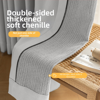 Divpusēja AB Chenille logu aizkars dzīvojamajai istabai, guļamistabai un studijai — poliesters, 90–100% gaismas aizvēršana, svītrainu/ vienkrāsains raksts