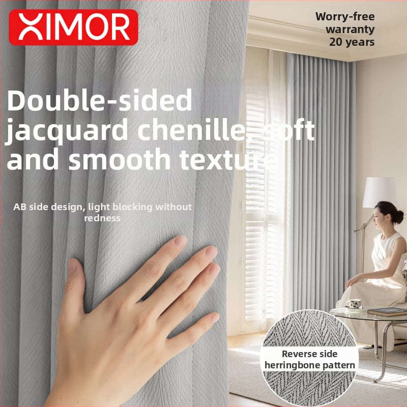 Divpusēja AB Chenille logu aizkars dzīvojamajai istabai, guļamistabai un studijai — poliesters, 90–100% gaismas aizvēršana, svītrainu/ vienkrāsains raksts