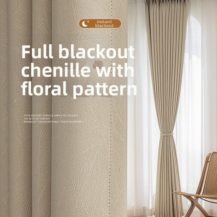 Chenille užuolaidos su visišku užtamsinimu – modernus minimalistinis stilius, 100% poliesteris, užtamsinimas 70–90%, pritaikomos visam namui