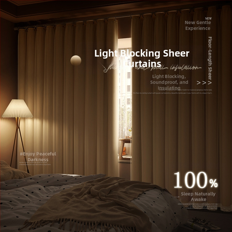 Cortină blackout cu două straturi și plasă, design modern minimalist, nivel de opacitate 71–90%, poliester