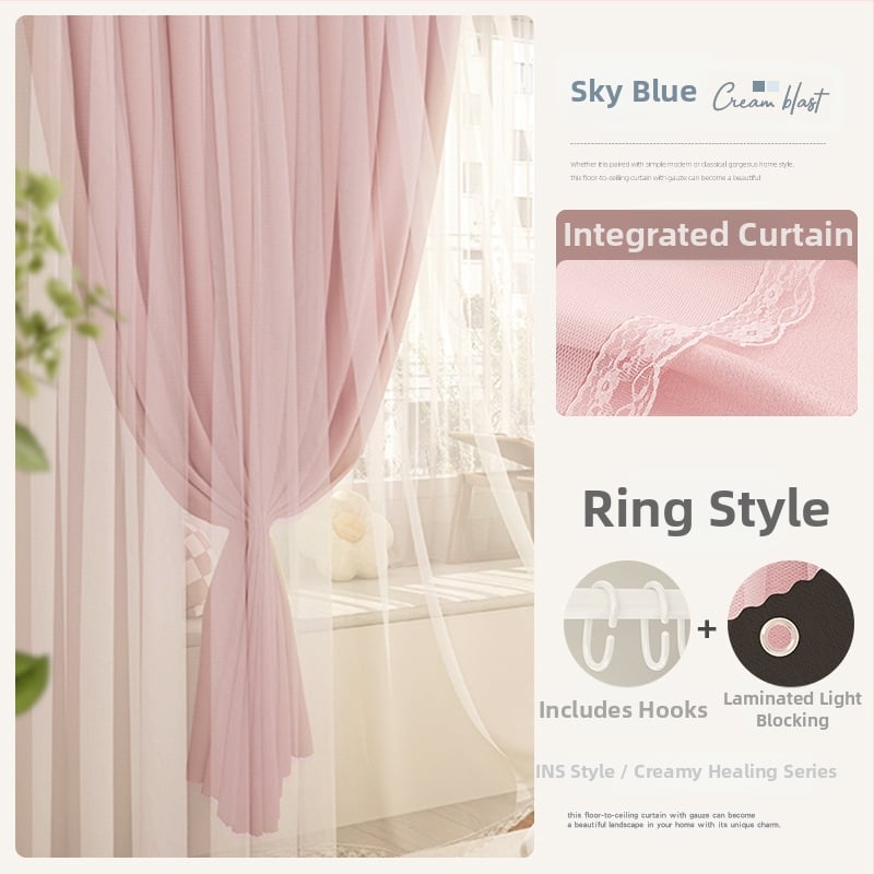 Cortină blackout cu două straturi și plasă, design modern minimalist, nivel de opacitate 71–90%, poliester