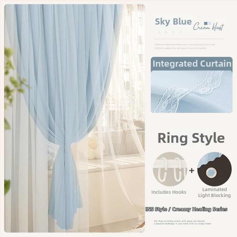 Cortină blackout cu două straturi și plasă, design modern minimalist, nivel de opacitate 71–90%, poliester