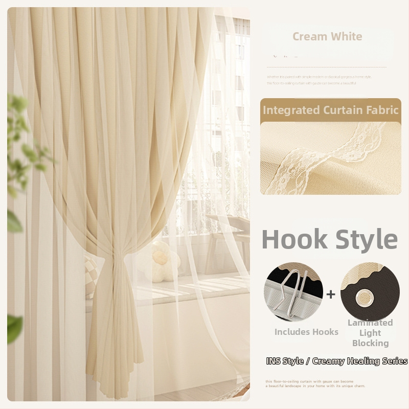 Cortină blackout cu două straturi și plasă, design modern minimalist, nivel de opacitate 71–90%, poliester