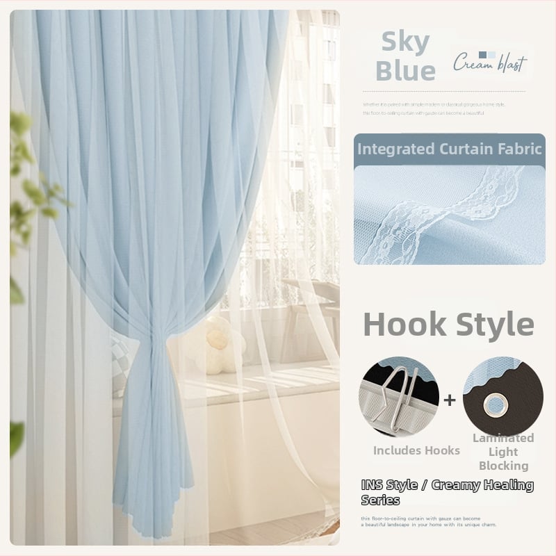 Cortină blackout cu două straturi și plasă, design modern minimalist, nivel de opacitate 71–90%, poliester