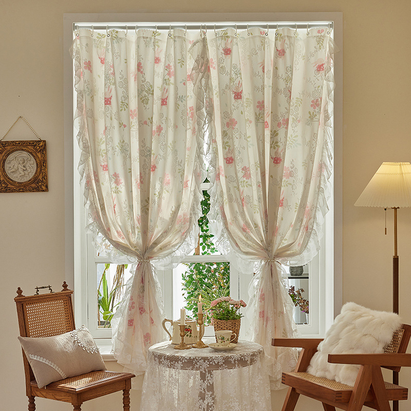 Polüesterist kardina dekoratiivse pitsiga, 40–70% varjutus, kohandatav magamistoale ja tööruumile.