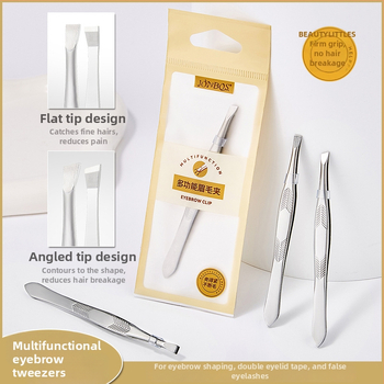 Jiaoposi nerūsējošā tērauda uzacu pincete ar plakano un slīpo žokļu atveri, matu noņemšanai un mākslīgo skropstu kopšanai — kosmētikas rīks