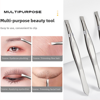 Jiaoposi nerūsējošā tērauda uzacu pincete ar plakano un slīpo žokļu atveri, matu noņemšanai un mākslīgo skropstu kopšanai — kosmētikas rīks