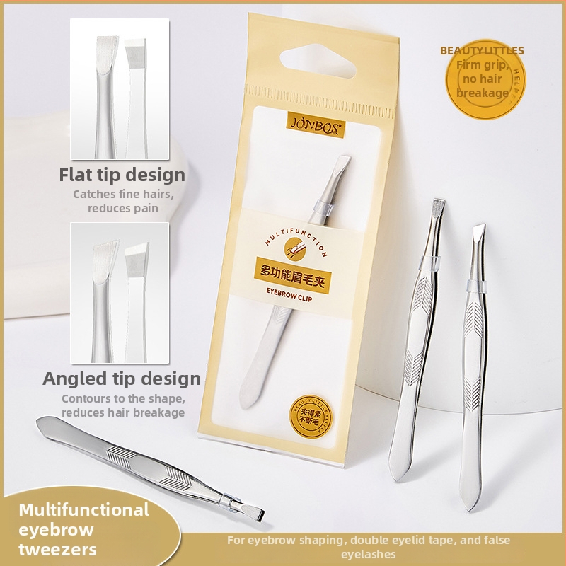 Jiaoposi nerūsējošā tērauda uzacu pincete ar plakano un slīpo žokļu atveri, matu noņemšanai un mākslīgo skropstu kopšanai — kosmētikas rīks