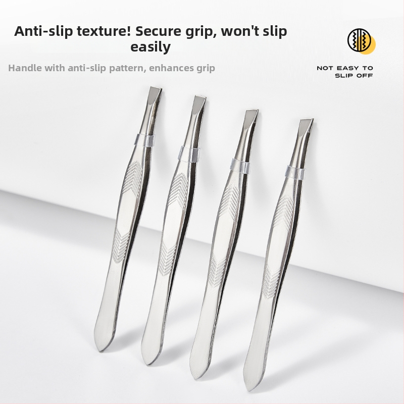 Jiaoposi roostevabast terasest kulmupincetid, lame suu ja kalletud lõugadega, karvade tõmbamiseks ja kunstlike ripsmete harjamiseks — meigitarbed