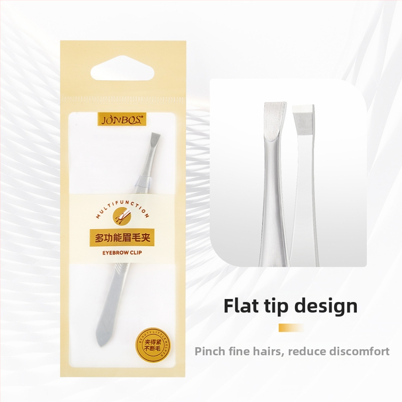 Jiaoposi nerūsējošā tērauda uzacu pincete ar plakano un slīpo žokļu atveri, matu noņemšanai un mākslīgo skropstu kopšanai — kosmētikas rīks