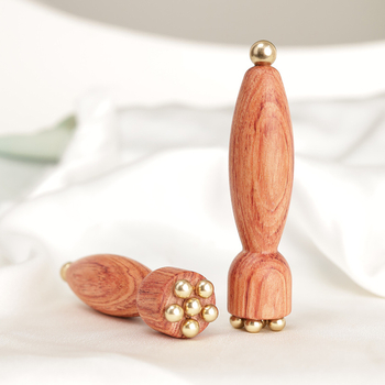 Rankinė akių ir veido masažo lazdelė iš Brazilijos rožių medžio su bronzinėmis karoliukais, lotus formos, be elektros, bendram naudojimui