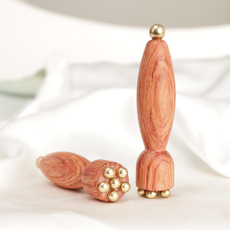 Rankinė akių ir veido masažo lazdelė iš Brazilijos rožių medžio su bronzinėmis karoliukais, lotus formos, be elektros, bendram naudojimui