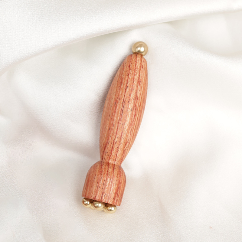 Rankinė akių ir veido masažo lazdelė iš Brazilijos rožių medžio su bronzinėmis karoliukais, lotus formos, be elektros, bendram naudojimui