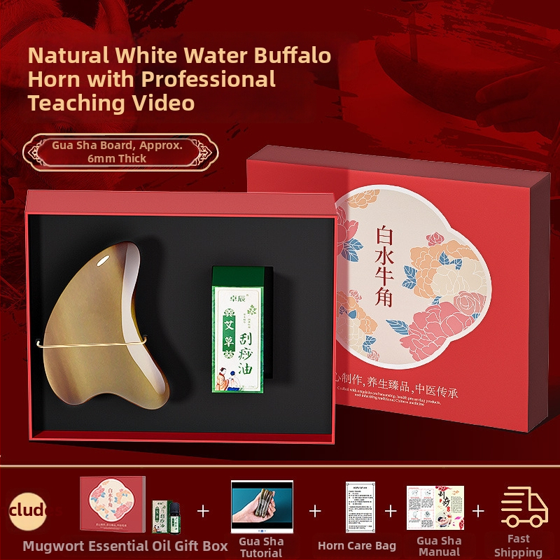 Gua Sha tábla bivaly szarvból, 6 mm vastagság, Zhuo Chen, 48 darabos készlet