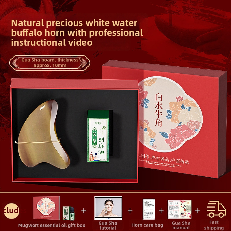 Gua Sha tábla bivaly szarvból, 6 mm vastagság, Zhuo Chen, 48 darabos készlet