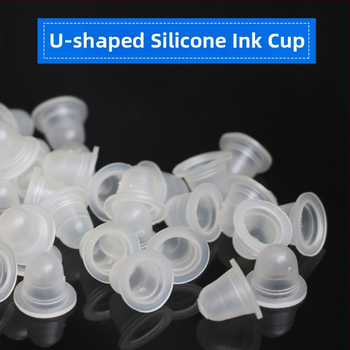 Siliconinis U formos tatuiruočių pigmentų puodelis, skirtas antakiams, akims ir lūpoms; pakuotė 500 vnt