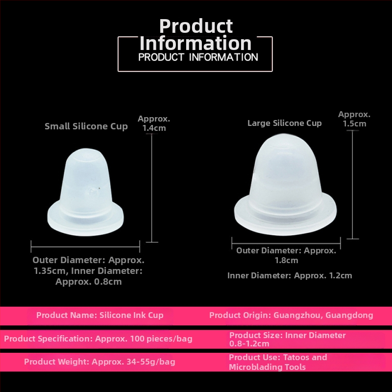 Siliconinis U formos tatuiruočių pigmentų puodelis, skirtas antakiams, akims ir lūpoms; pakuotė 500 vnt