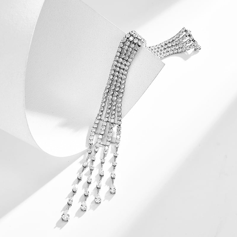 Réz brooch gyémántos kristályokkal, üstökös dizájn és hosszú bojt, nőknek