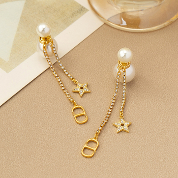 Auskarai su imitacinėmis perlėmis, raidžių/teksto forma, elektroplakavimas, lengvas prabangos stilius, universalus