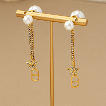 Auskarai su imitacinėmis perlėmis, raidžių/teksto forma, elektroplakavimas, lengvas prabangos stilius, universalus