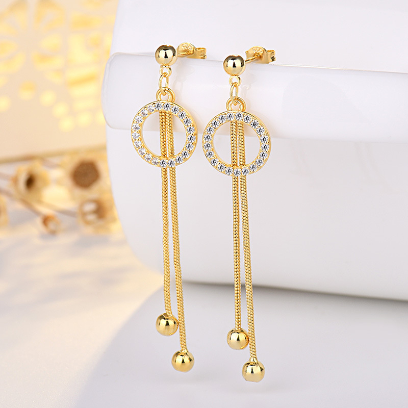 Auskarai: geometrijos formos variniai kutai, ilgi kutai, mikro montavimas, lengvas prabangos stilius, moterims (Geometric shape, Copper, Micro-setting, Long tassel, Light luxury)