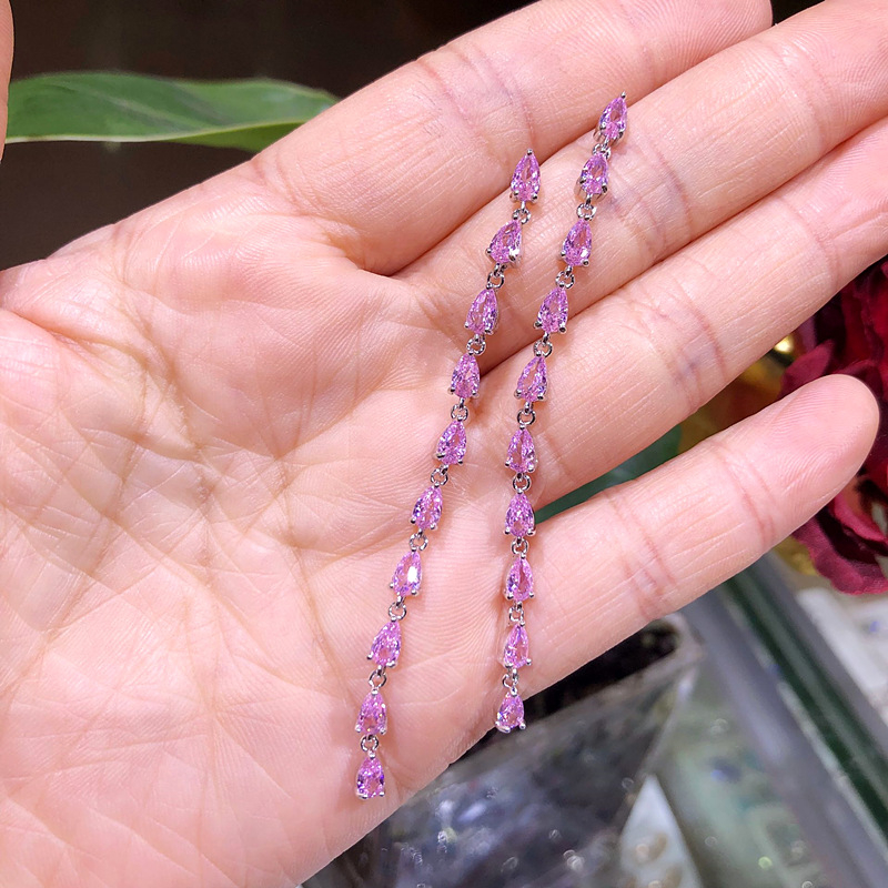 Naušnice kapkovitog oblika sa cirkonima, 925 srebrni štiftovi, korejski stil