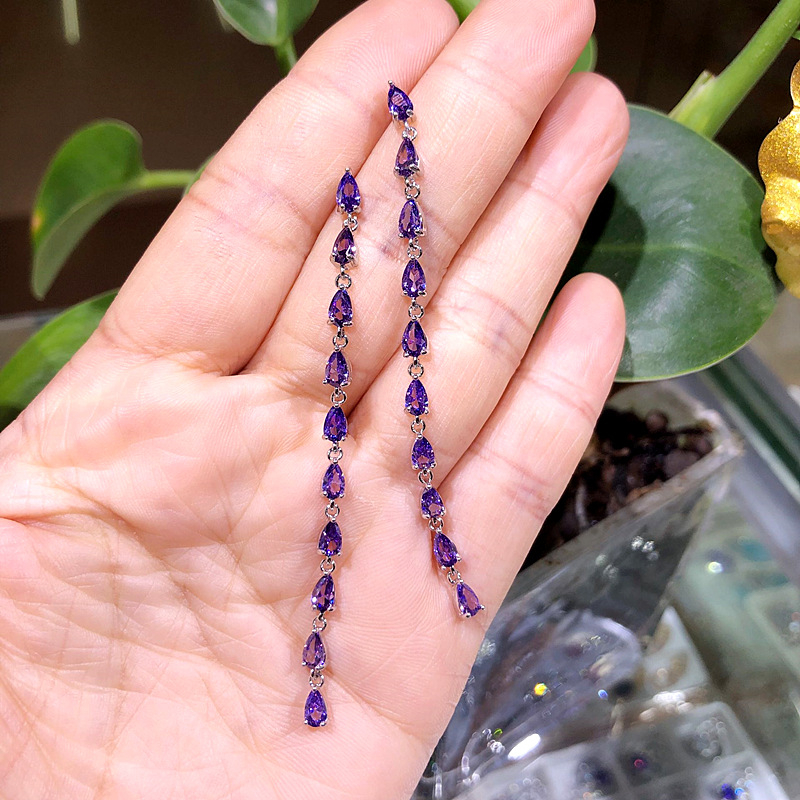 Naušnice kapkovitog oblika sa cirkonima, 925 srebrni štiftovi, korejski stil