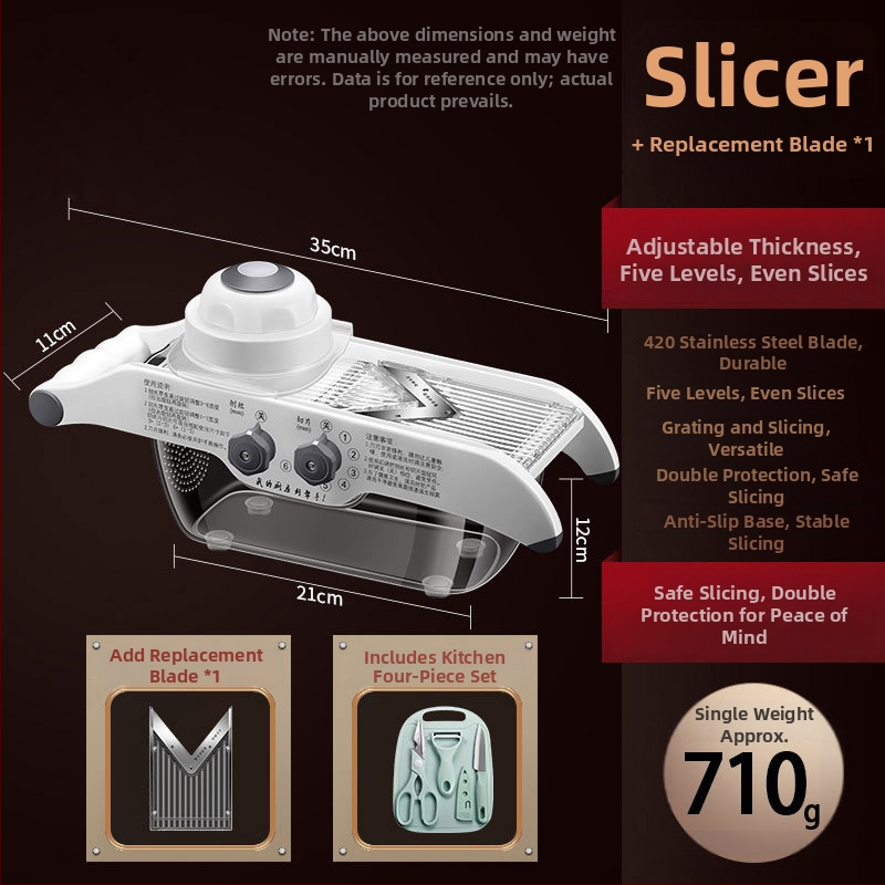 Daugiafunkcinė daržovių pjaustyklė — ABS+420 plienas, prekės ženklas AKL, logotipo spauda įmanoma, pritaikymas, šiuolaikiškas minimalistinis stilius