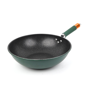 Wok din oțel rafinat cu strat antiaderent (Fund plat întărit; Compatibil cu plite cu inducție și gaz; Greutate 1,2 kg)
