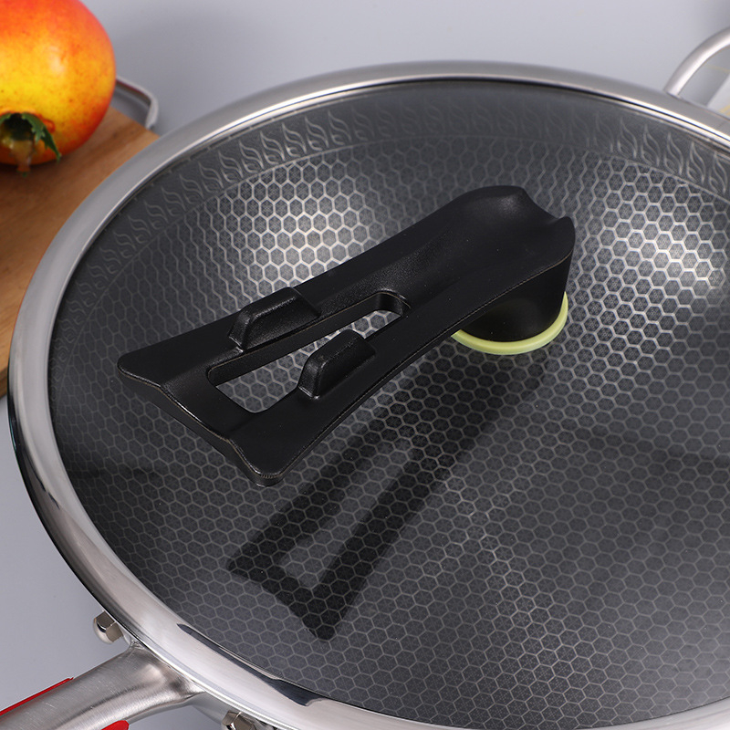 316-os rozsdamentes acél wok, felület méhsejt mintázatú és tapadásmentes, több rétegű alj és üveggel ellátott fedél