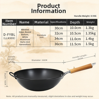 Wok iš ketaus be dengimo, tinkamas dujinėms viryklėms, lengvas, 1,3 kg, vienos pagrindo dizainas