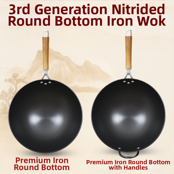 Wok iš ketaus be dengimo, tinkamas dujinėms viryklėms, lengvas, 1,3 kg, vienos pagrindo dizainas