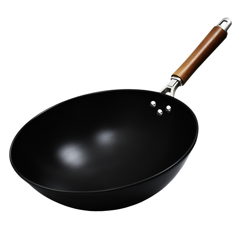 Wok iš ketaus be dengimo, tinkamas dujinėms viryklėms, lengvas, 1,3 kg, vienos pagrindo dizainas