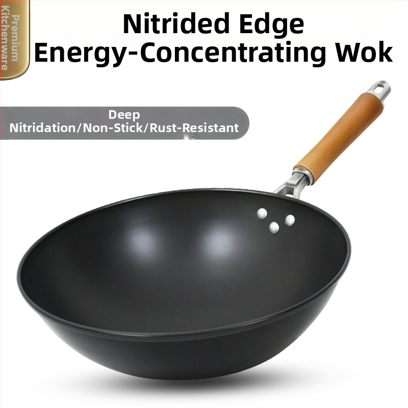 Wok iš ketaus be dengimo, tinkamas dujinėms viryklėms, lengvas, 1,3 kg, vienos pagrindo dizainas