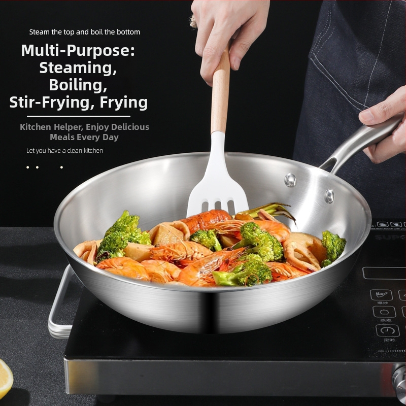 Wokas su trijų sluoksnių dugnu iš 304 nerūdijančio plieno, stiklinis dangtelis, 9 cm gylio, suderinamas su indukcine plokštele ir dujinė plokštele