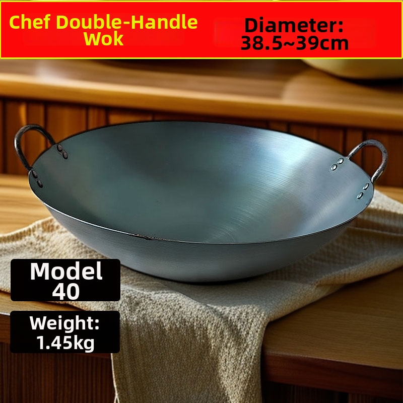 Kaltas geležies wok, kinų stiliaus, apvalus dugnas, gylis 12 cm, suderinamas su visomis viryklėmis