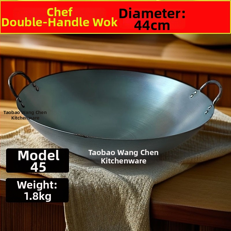 Kaltas geležies wok, kinų stiliaus, apvalus dugnas, gylis 12 cm, suderinamas su visomis viryklėmis