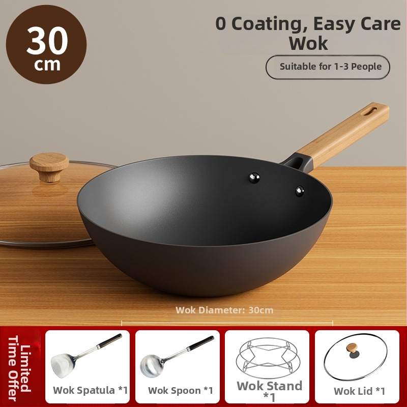 Keptuvė kepimui / plokščioji keptuvė – gryna geležis, kinų stilius, daugiapakopis dugnas, stiklinis dangtelis, modelis FS-CS-024