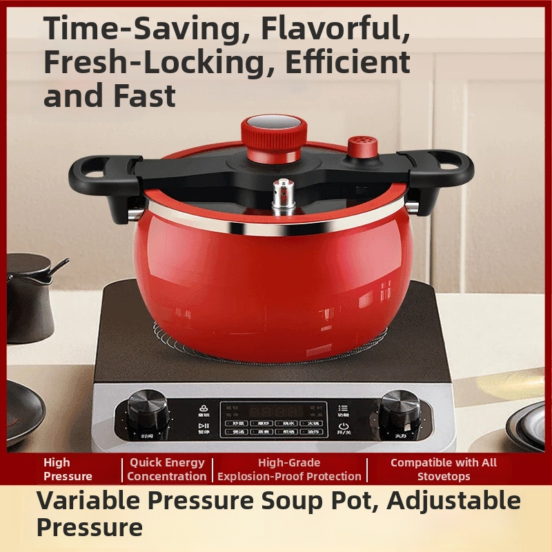 Emalijuotas geležies sriubų puodas su dvigubais rankenėlėmis, talpa 5 L ar daugiau, stiklinis dangtis, suderinamas su dujinėmis ir indukcinėmis plokštėmis