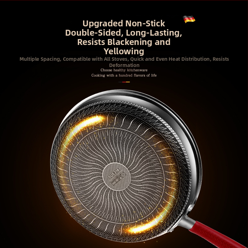 Be dangų 316L nerūdijančio plieno keptuvė su daugiapakopiu dugnu, suderinama su indukcinėmis ir dujinėmis viryklėmis, dangtelis iš nerūdijančio plieno su stiklu