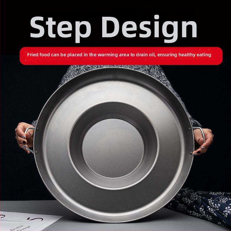 Wok keptuvė su įdubintu dugnu, iš rafinuoto plieno, be dengimo, nerūdijančio plieno dangtelis