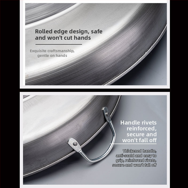 Wok keptuvė su įdubintu dugnu, iš rafinuoto plieno, be dengimo, nerūdijančio plieno dangtelis