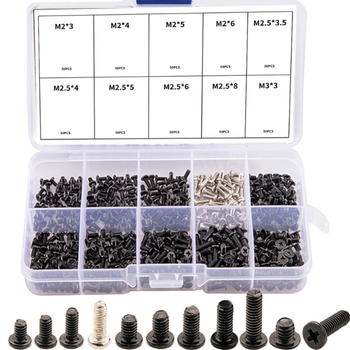 Nešiojamojo kompiuterių varžtų rinkinys, 500 vnt., Wei Yue, nikelio danga, paprastas anglies plienas, CM standartas