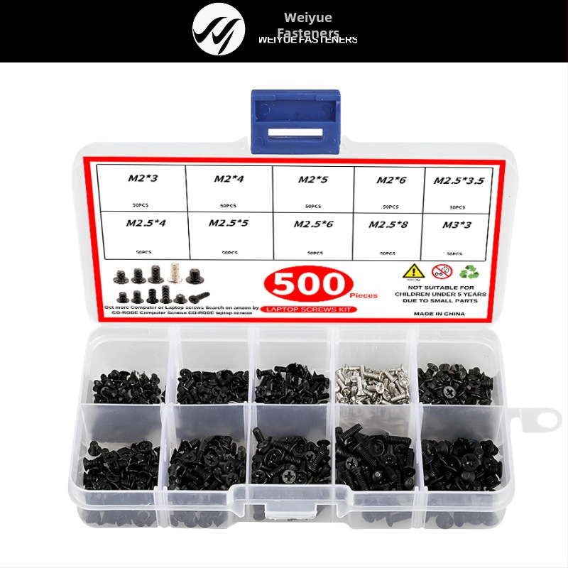 Nešiojamojo kompiuterių varžtų rinkinys, 500 vnt., Wei Yue, nikelio danga, paprastas anglies plienas, CM standartas