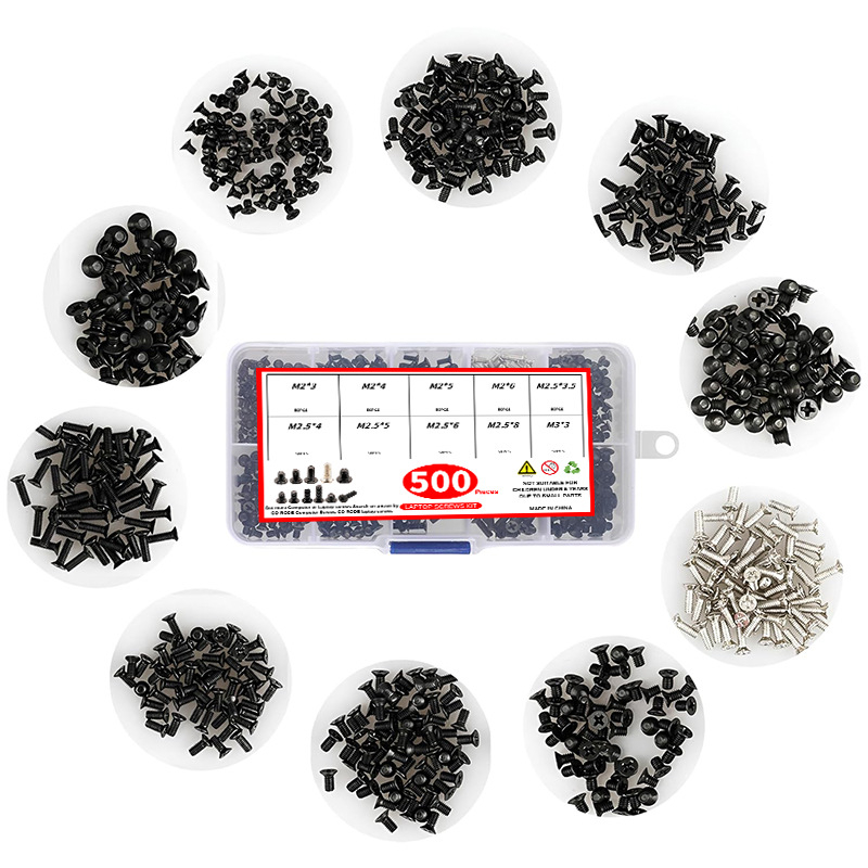 Nešiojamojo kompiuterių varžtų rinkinys, 500 vnt., Wei Yue, nikelio danga, paprastas anglies plienas, CM standartas